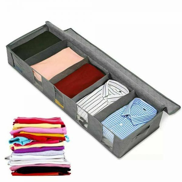 Foldable 5 Grid Under Bed Storage Bag Large Capacity Clothes Shoes Organizer Box