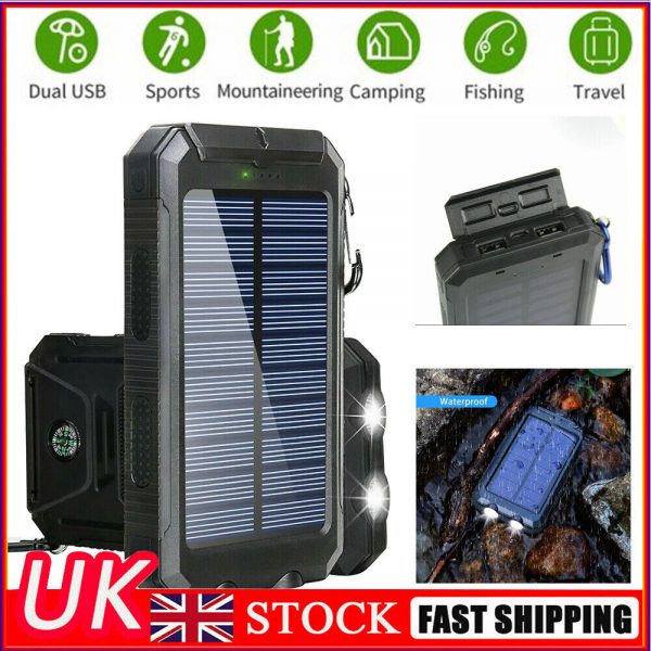20000mAh Solar Power Bank Waterproof 2USB LED Battery Charger For Cell Phone